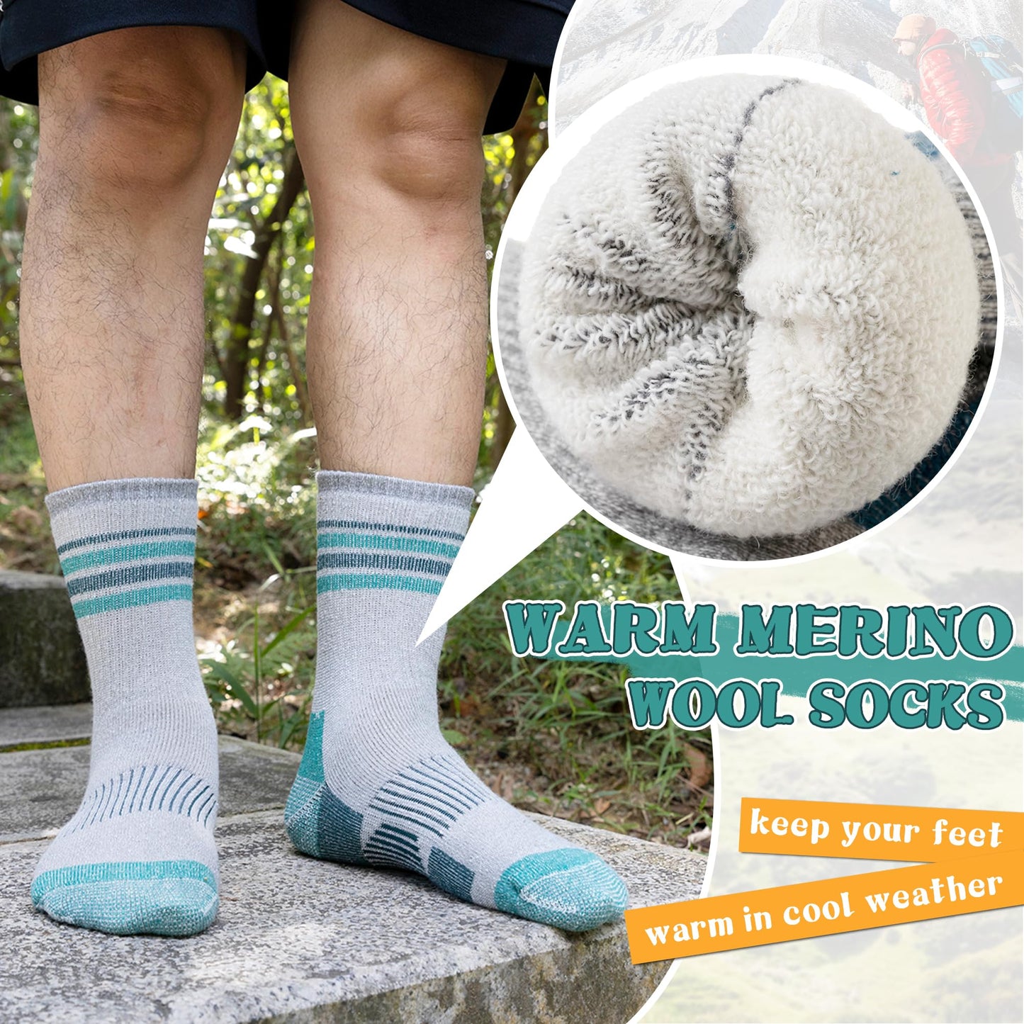 SeeyAN Merino Wool Hiking Socks Womens Mens Thermal Winter Boot Thick Cushion Warm Crew Socks 3 Pairs (Blue/Black/Green#S, Medium)