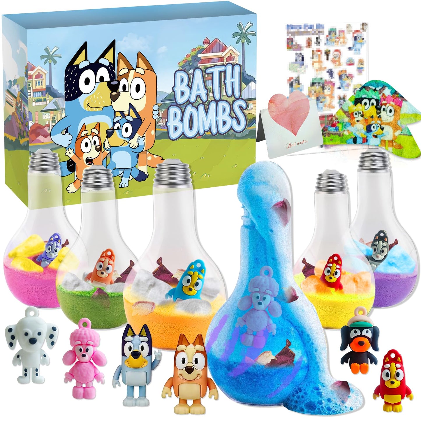 Bath Bombs Potions: Blue Heeler Bath Bombs for Kids, Kids Bath Bombs with Toys Inside for Dry Skin Moisturize, Kids Bath Toys & Scientific Toys, Dried Rose Petals with Eruption of Foams, Kid Gift Set