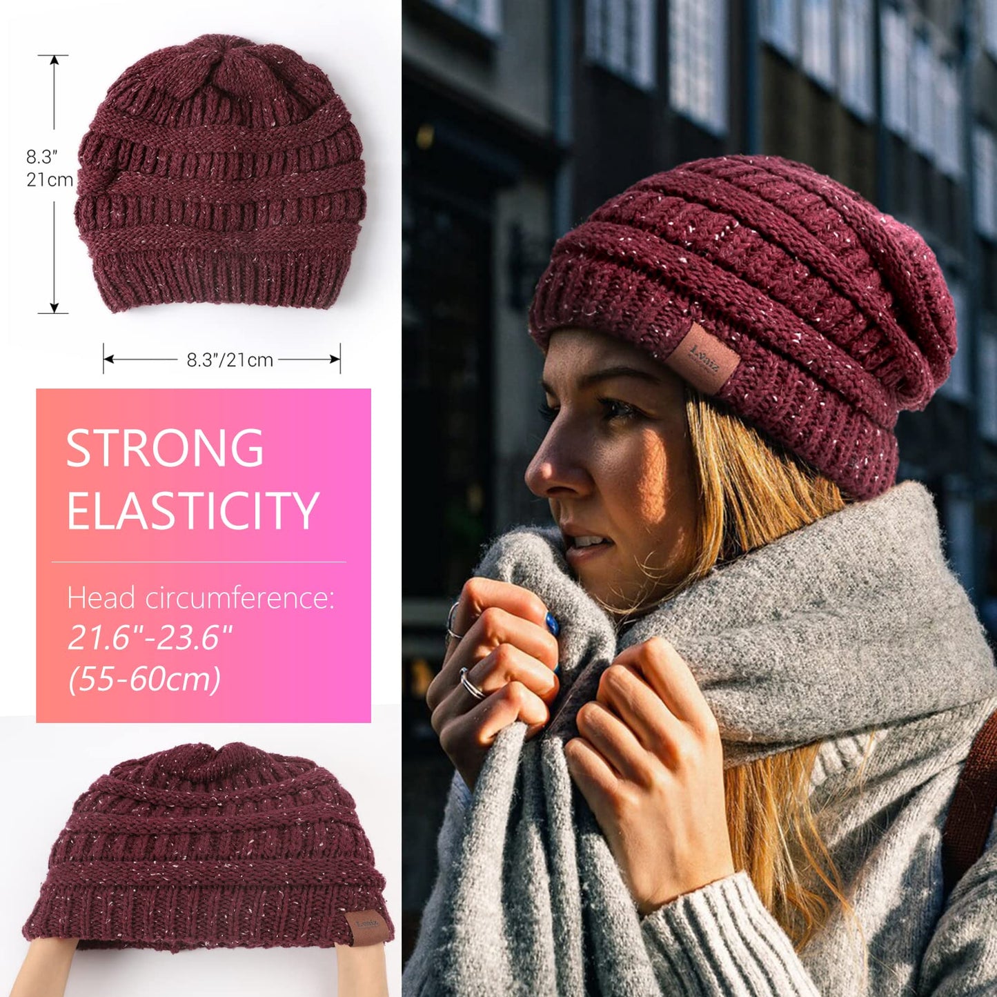 Winter Satin Lined Beanie Hats for Women Men Warm Oversized Slouchy Knitted Skull Cap with Satin Silk Lining for Natural Hair