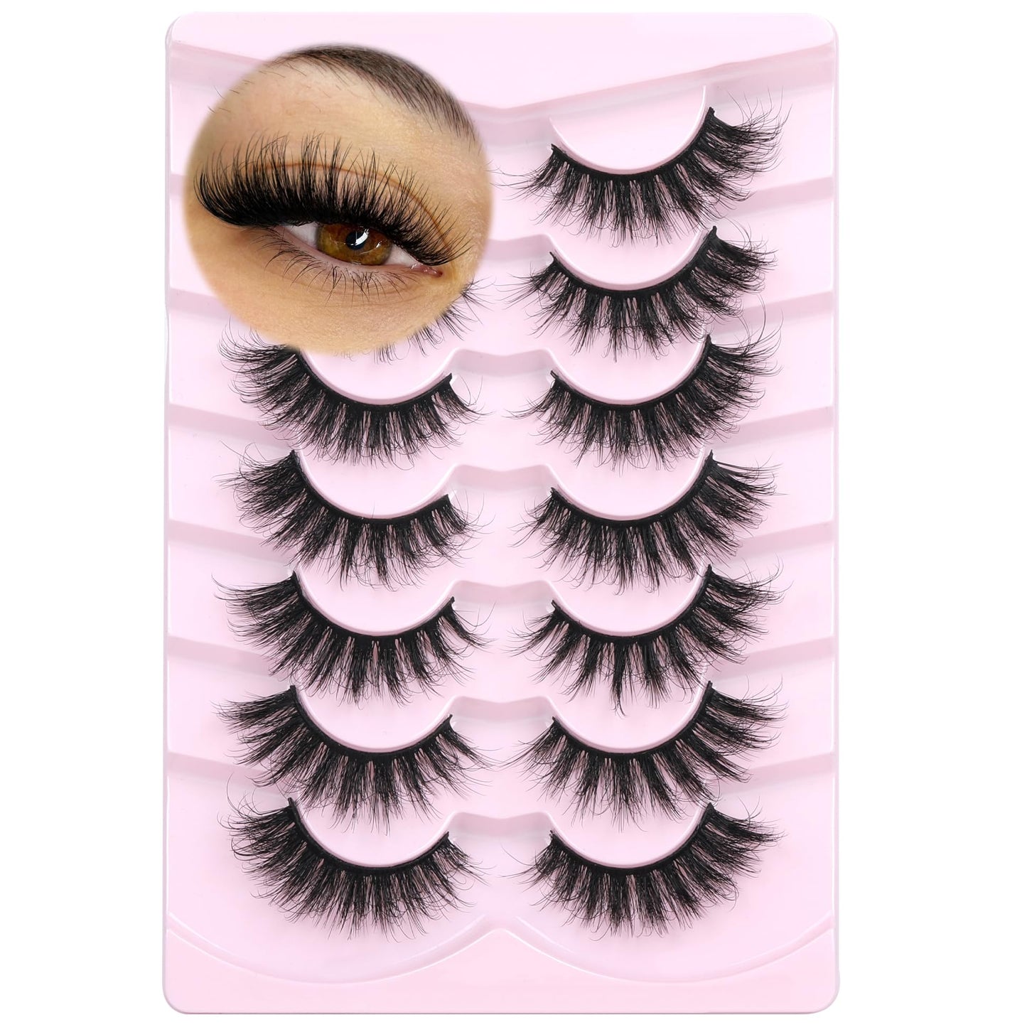 Wispy Lashes False Eyelashes Fluffy Mink Lashes Strip Fairy Fake Eyelashes Long Cat Eye Lashes 7 Pairs Fake Lashes Natural Look Volume Faux Mink Eyelashes