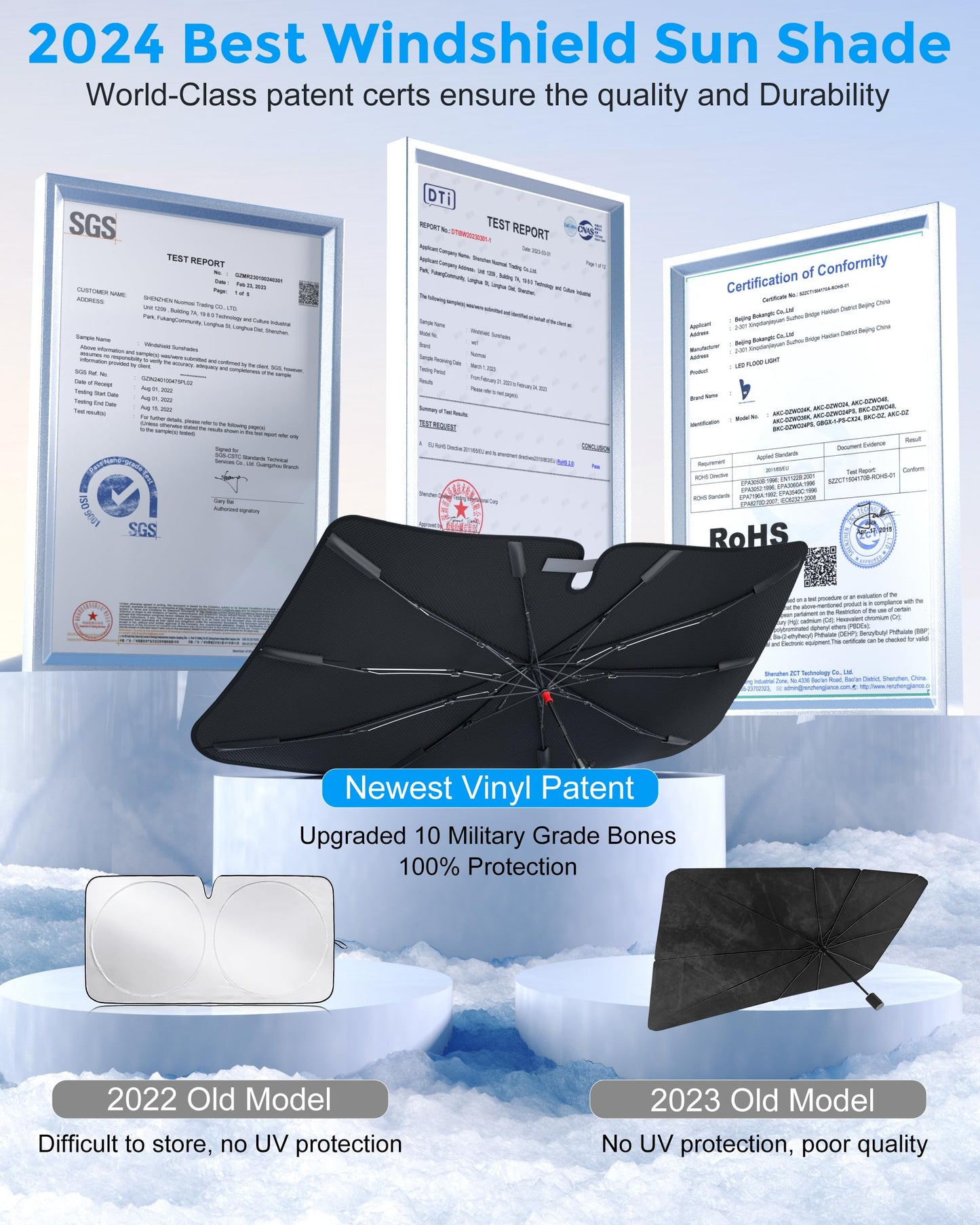 [2025 Upgrade] Weektic Windshield Sun Shade [UPF50+ Crystal Nano Reflector] Protect Car from Sun Ray Damage, Umbrella Sun Shade for Car SUV Truck Keep Cool & Comfy, Medium (56" L x 32" W)