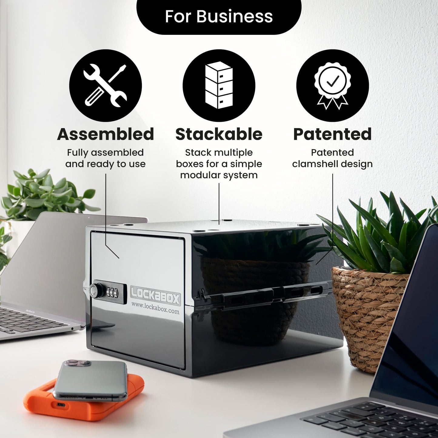 Lockabox One™ | Premium Lock Box | Medium Combination Lock Box For Food, Medicine & Home Safety | External Size 12 x 8 x 6.6 inches (Jet)