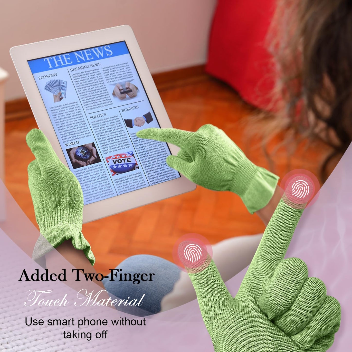 MIG4U Moisturizing Beauty Gloves Touchscreen Overnight Sleeping Glove for Women Dry Hands, Nighttime Lotion, Eczema, SPA, Cosmetic Treatment, Apple Green 3 Pairs Size S/M