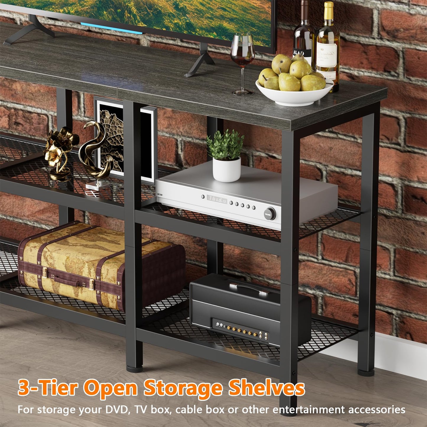 Furologee TV Stand, 43 Inch Entertainment Center with 3-Tier Storage Shelves, Industrial Media Console Table for TVs up to 50 Inch, Television Stands for Living Room, Bedroom, Light Black Oak