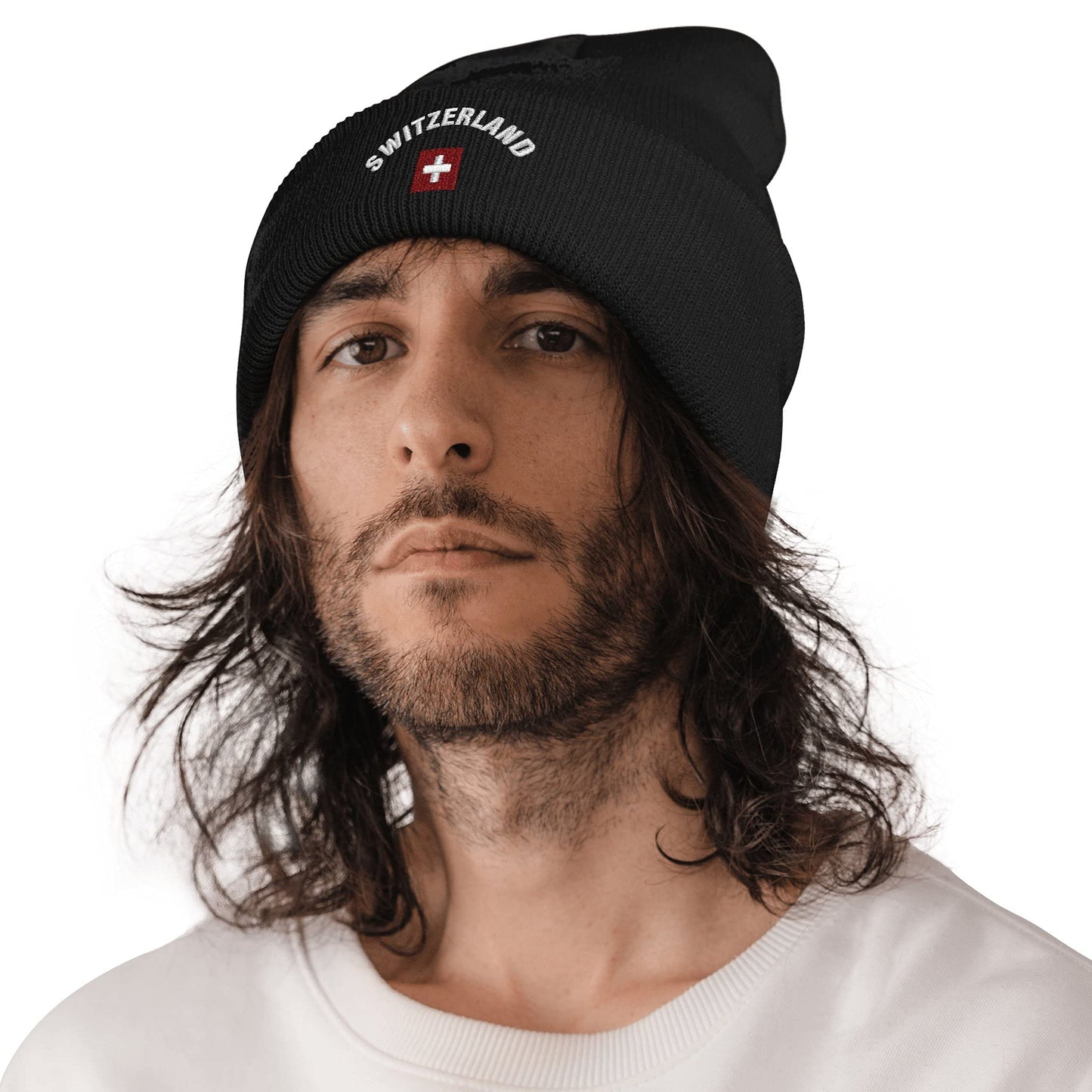 MiAnMiAn Swiss Flag Embroidery Beanie Knit Hats for Men & Women, Embroidery Winter Hats Skull Cap