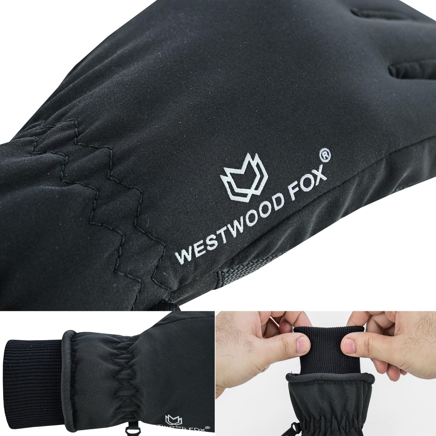 WESTWOOD FOX Waterproof Winter Gloves for Men & Women,Windproof, Warm Ski Gloves, Touchscreen, Anti-Slip Grip Gloves for Cycling, Snowboarding, Hiking, Running, Driving and Outdoor Sports (Black, L)