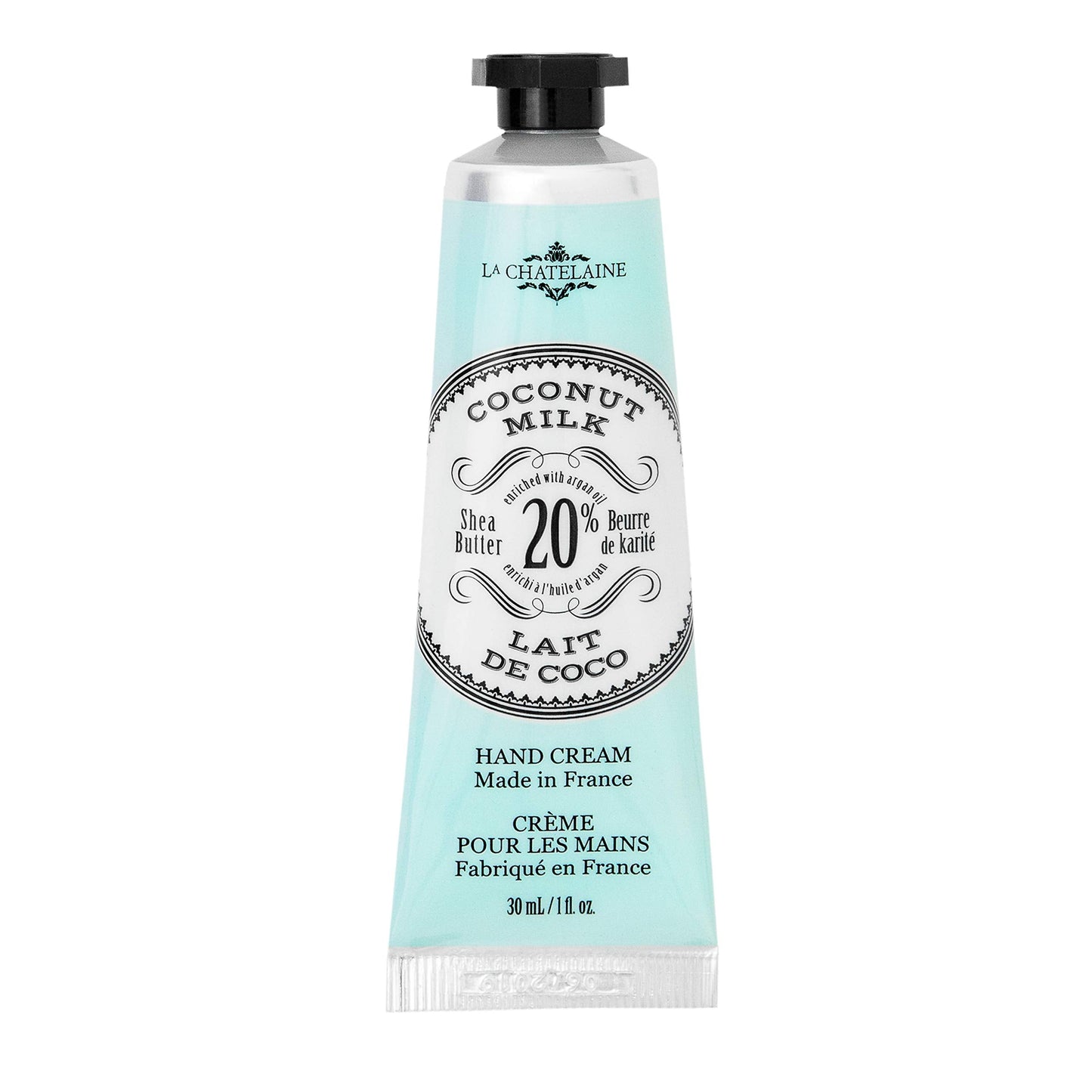 La Chatelaine 20% Shea Butter Hand Cream Travel Size, Organic Argan Oil, Moisturizing, Nourishing, Repairing, Extra-Rich Hand Lotion, Made in France, Paraben Free, 1 oz / 30ml (Coconut Milk)