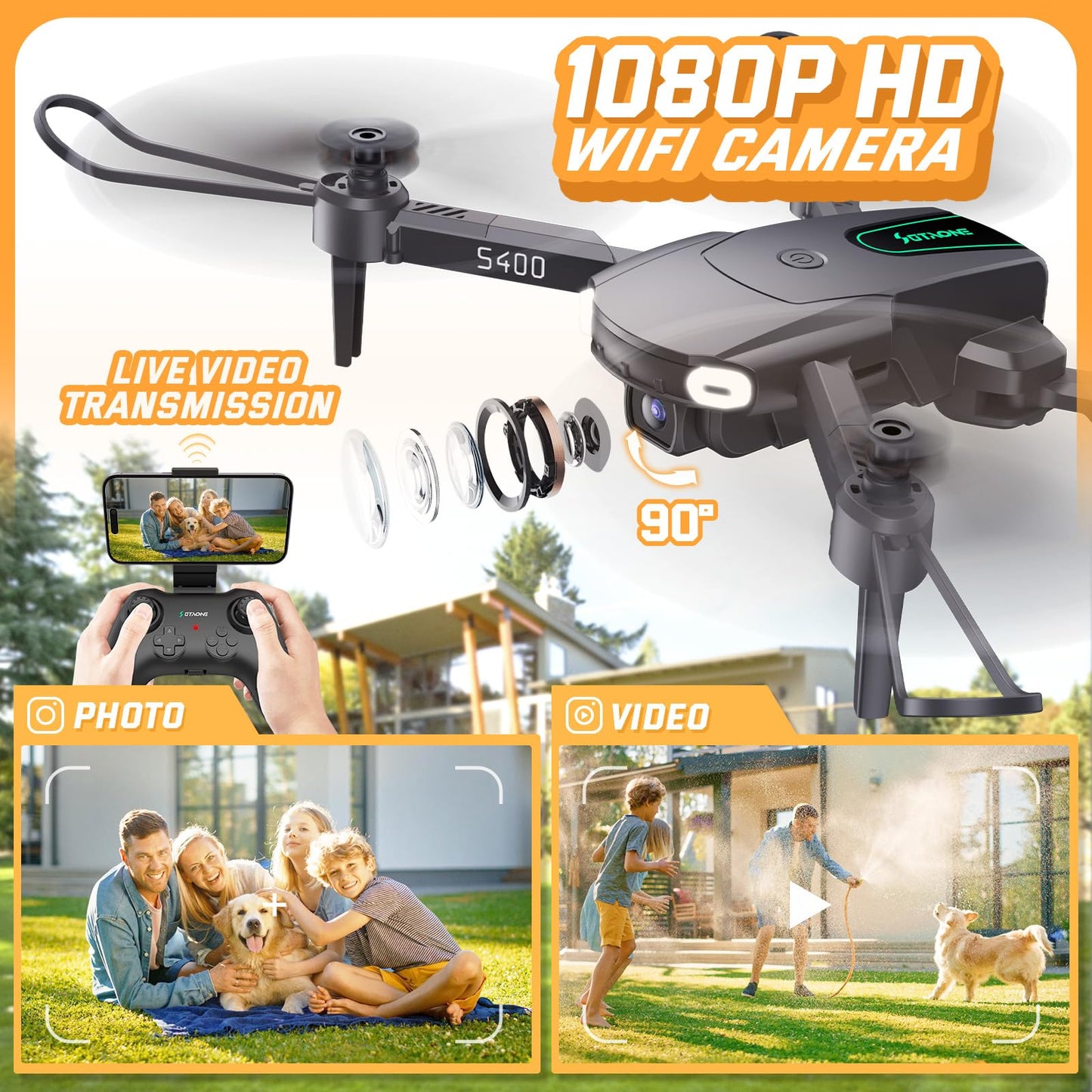 Mini Drones for Kids with Camera - 1080P HD Foldable Remote Control Helicopter Toys Gifts for Boys Girls Beginners, FPV RC Quadcopter with Altitude Hold, 3D Flips, Gesture Selfie, 3 Speed, 2 Batteries