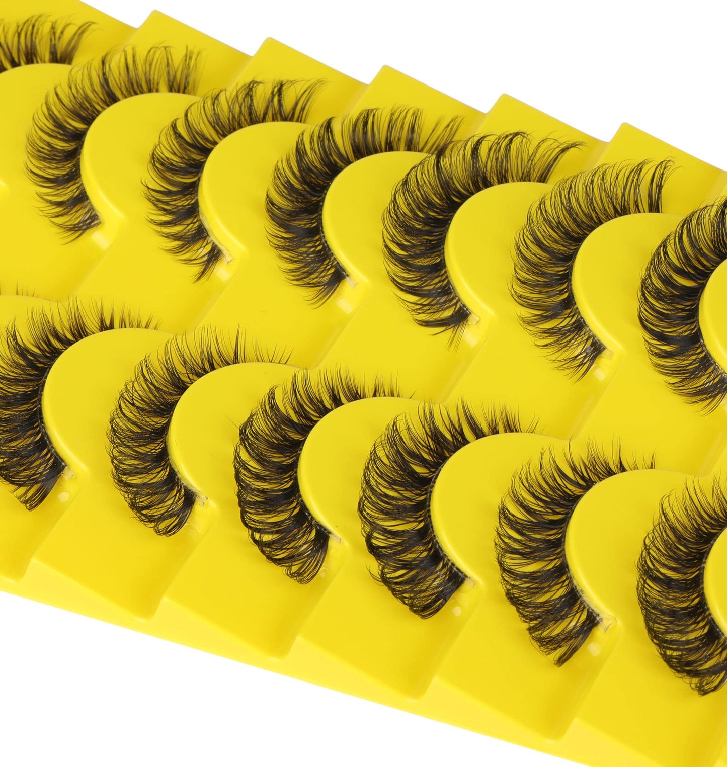 False Eyelashes Natural Russian Strip Lashes Wispy Cat Eye Mink Lashes 3D D Curl Fake Eyelashes Lightweight Transparent Band Handmade Reusable Lashes Pack