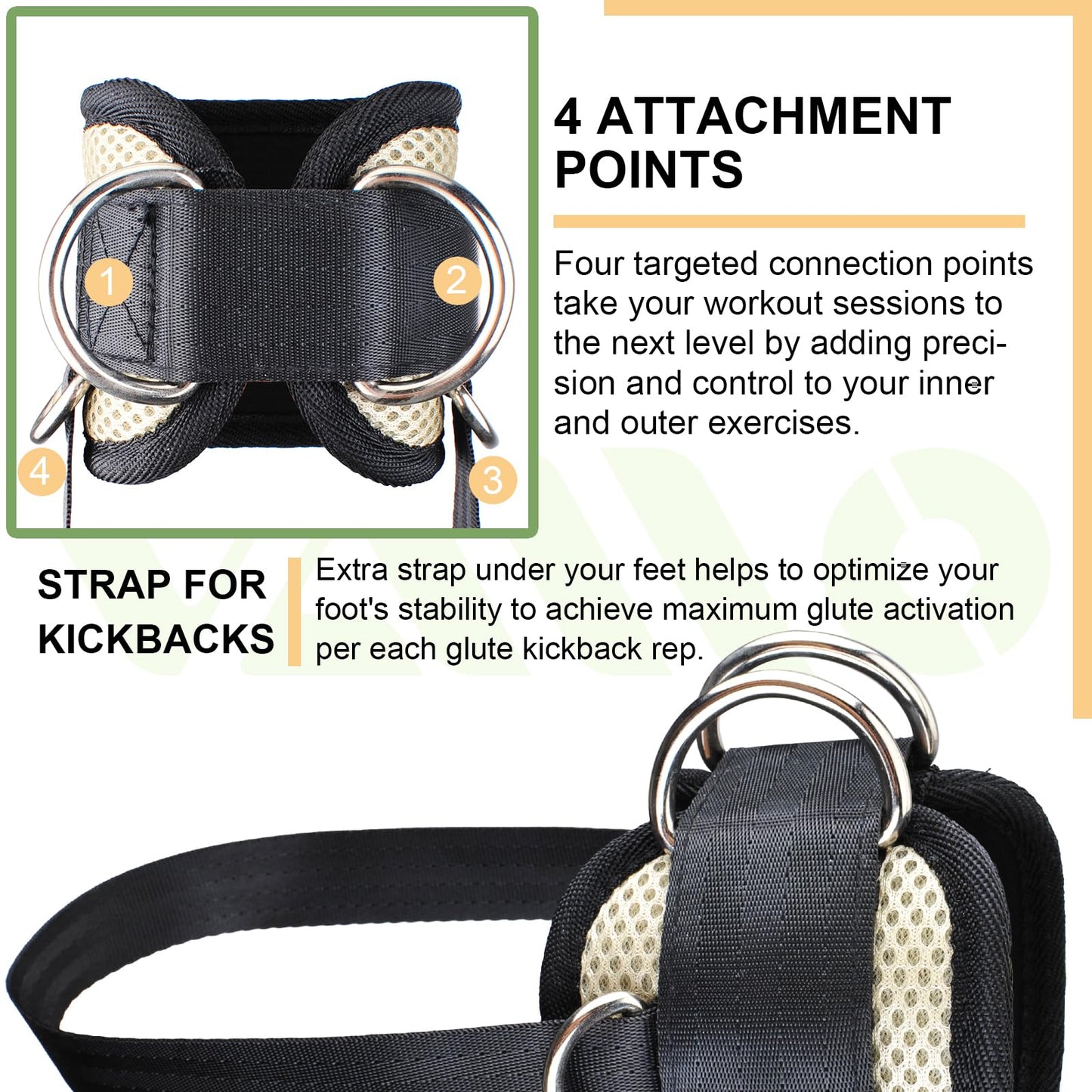 Light yellow Ankle Straps for Cable Machines,Adjustable Comfort fit Neoprene, Reinforce Double D-Ring - Premium Ankle Cuffs to Improve Abdominal Muscles, Lift The Butts, Tone The Legs for Men & Women