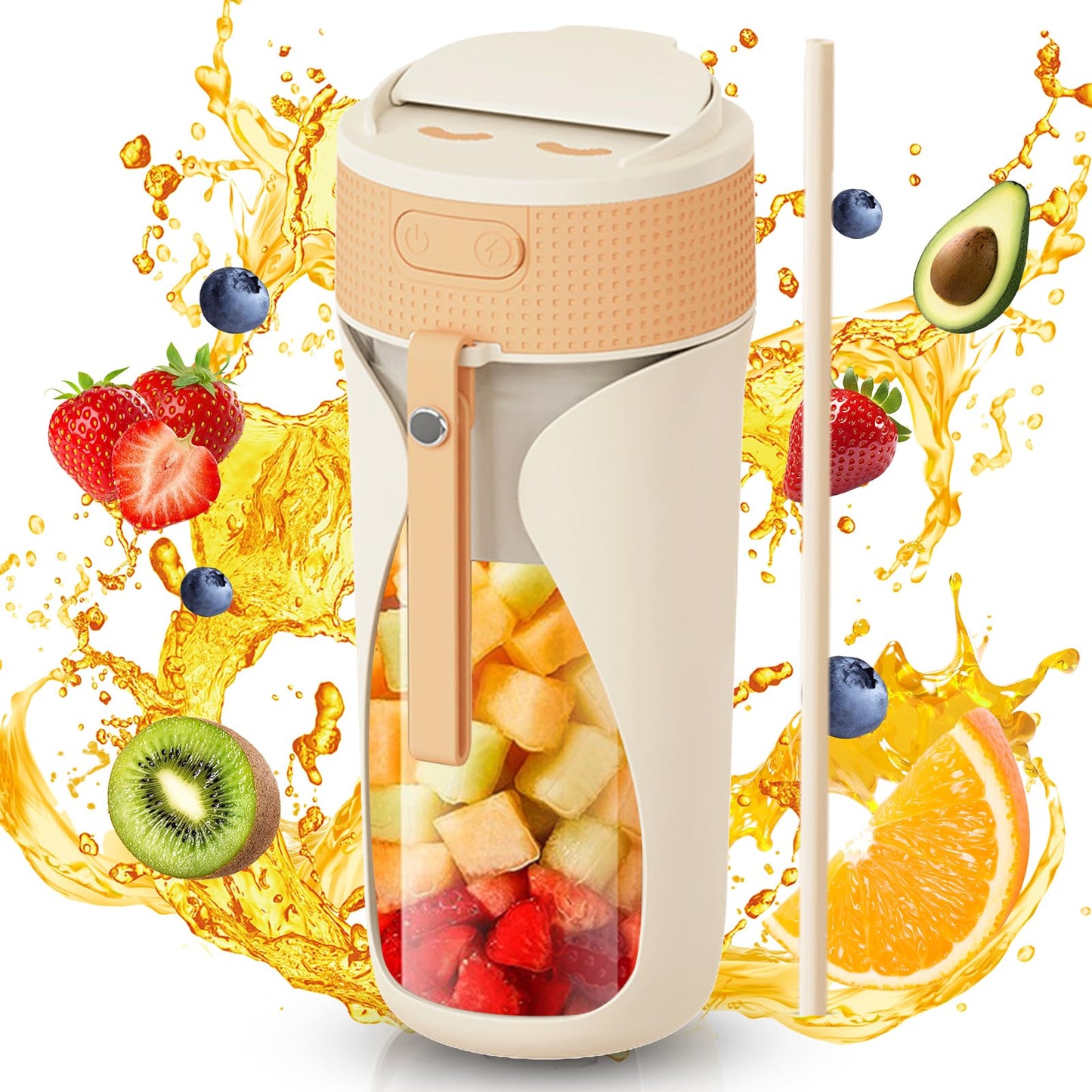 Portable Blender Cup 450ml Multi-Function Blender with Ice-Crushing,Strong Cutting Power with 6 Blades, BPA Free, USB-C Rechargeable,Fruit Veggie Juicer Cup for Home, Sport, Office