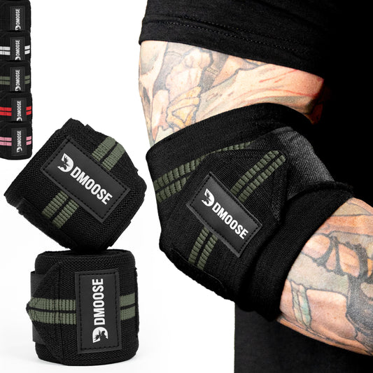 DMoose Fitness Elbow Wraps for Weightlifting, Bench Press, Cross Training & Powerlifting for Men and Women - 40" Nylon (Pair) Elbow Straps - Increases Stability of Joints and Support Injury Recovery