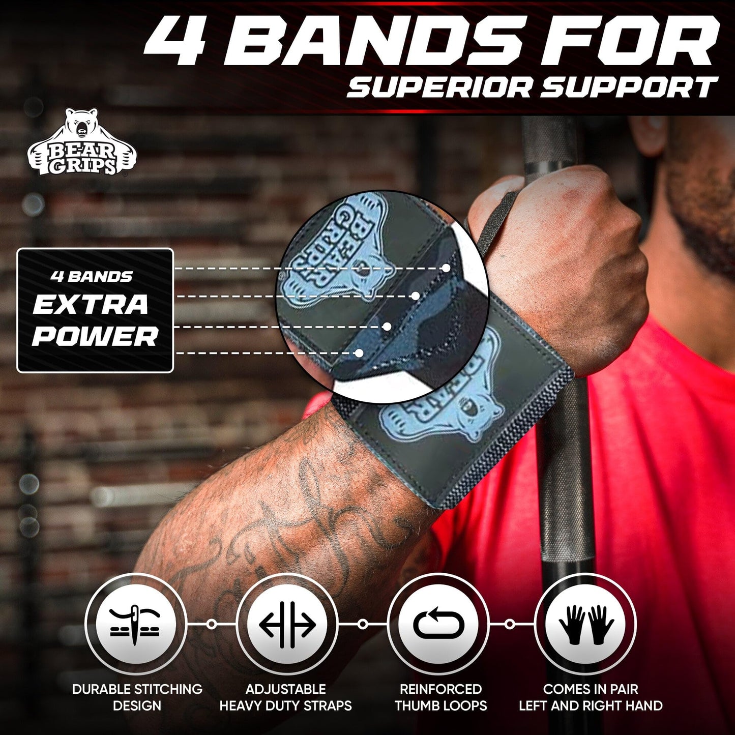 Bear Grips Wrist Wraps for Weightlifting | Weight Lifting Wrist Straps for Weightlifting | Extra Strength Gym Wrist Wraps | Two Wrist Wrap Per Pack | 12” & 18” | Lifting Wrist Wraps for Men & Women