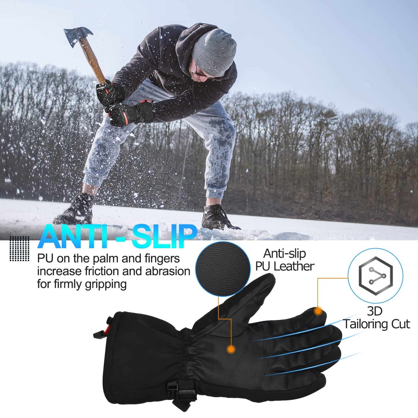 Cevapro Winter Gloves Ski Gloves for Men Women, Snow Thermal Gloves Waterproof Insulated Gloves Windproof Snowboard Gloves for Snow Skiing Snowboarding in Cold Weather