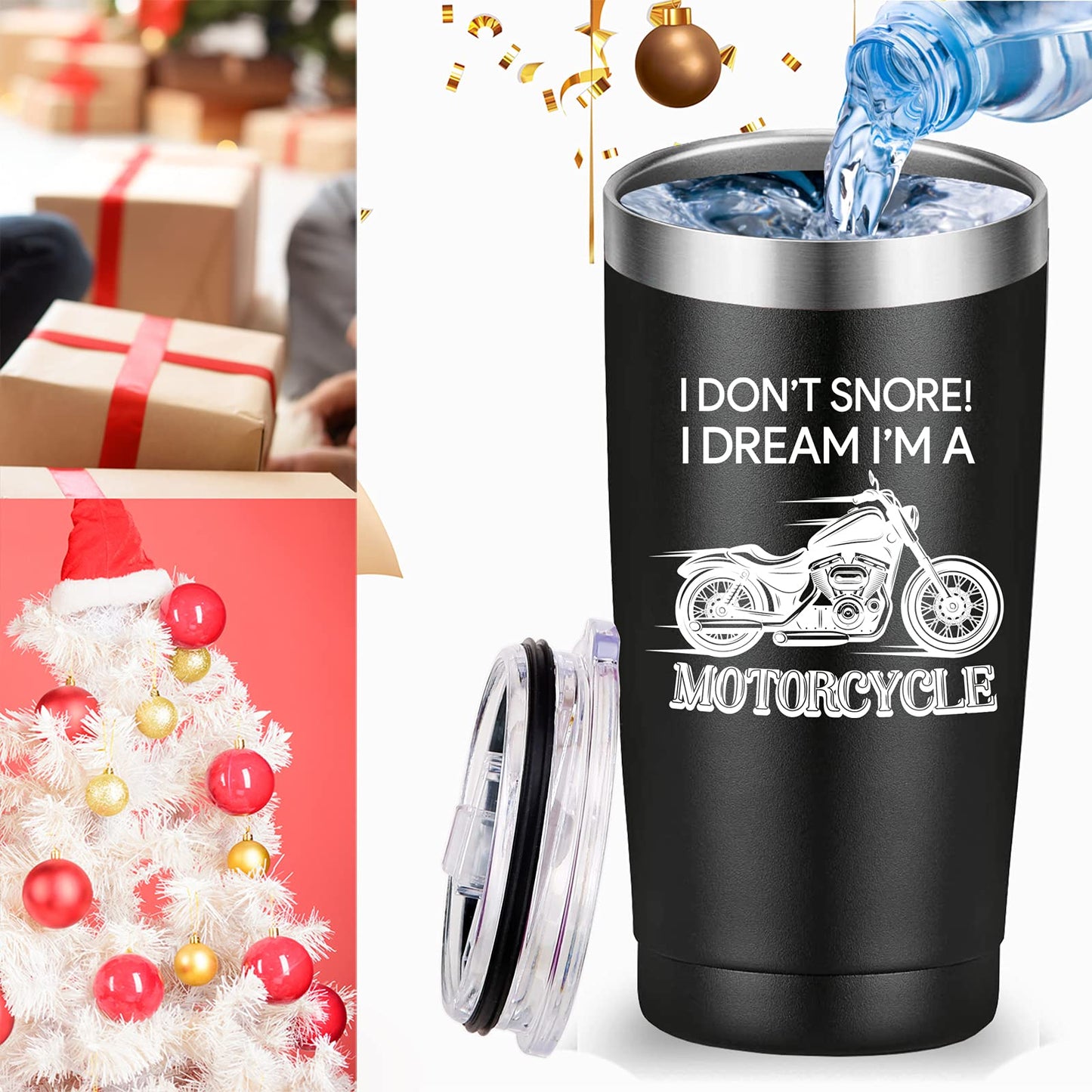 I Don't Snore Dream I'm a Motorcycle Travel Mug Tumbler.Motorcycle Gifts.Father's Day Gifts for Men Dad Grandpa New Grandfather Biker Motorcyclist from Grandson Grandaughter Wife.(20 oz Black)