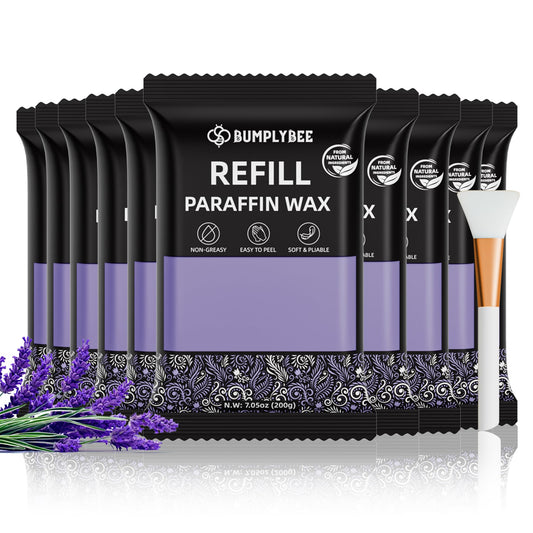 BUMPLYBEE Paraffin Wax Kit - 10 Packs Lavender Paraffin Wax Refills with Silicone Brush - Paraffin Wax for Hand and Feet Refill, Paraffin Wax for Hands, Skin Moisturizing, Non-Greasy, Easy-Peeling