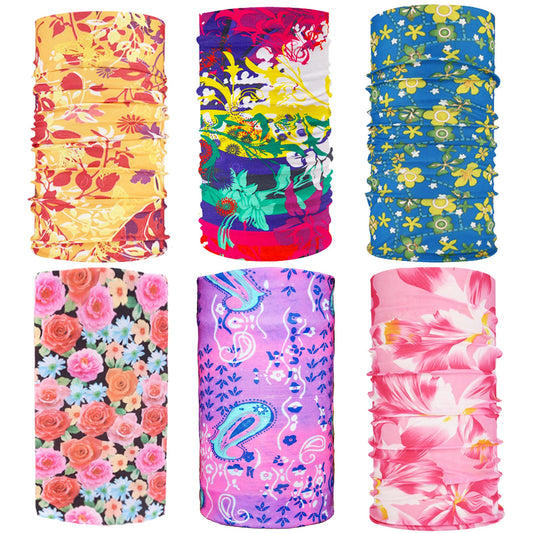 6 Pack Floral Bandanas UV Shield for Face Cover Balaclava Head Buff Scarf Fishing (Flower 2, 6)