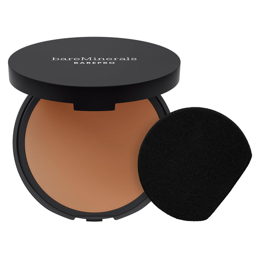 bareMinerals Barepro 24HR Skin-Perfecting Powder Foundation, Matte Pressed Powder Foundation Full Coverage with Plant-Based Squalene, Oil Control, Vegan - Medium Deep 45 Neutral