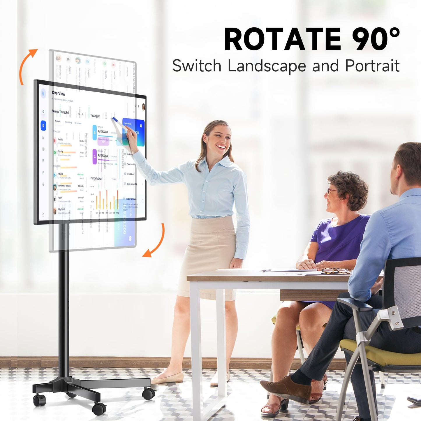 XINLEI Mobile TV Carts, Rotating Rolling TV Stand on Wheels for 13-50" Flat/Curved TVs Height Adjustable 30° Tilt Floor TV Stand Portable Monitor Stand Holds up to 44lbs Max VESA 200x200mm ML1350