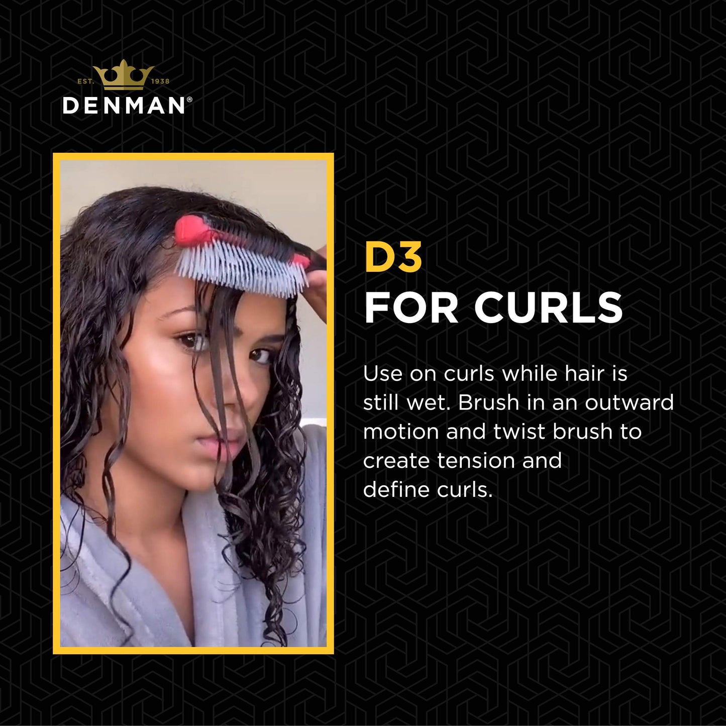 Denman Original Curl Definer & Styler 7 Row Hairbrush for Detangling, Separating, and Defining Curls, Curly Hairbrush - D3 Cherry Blossom