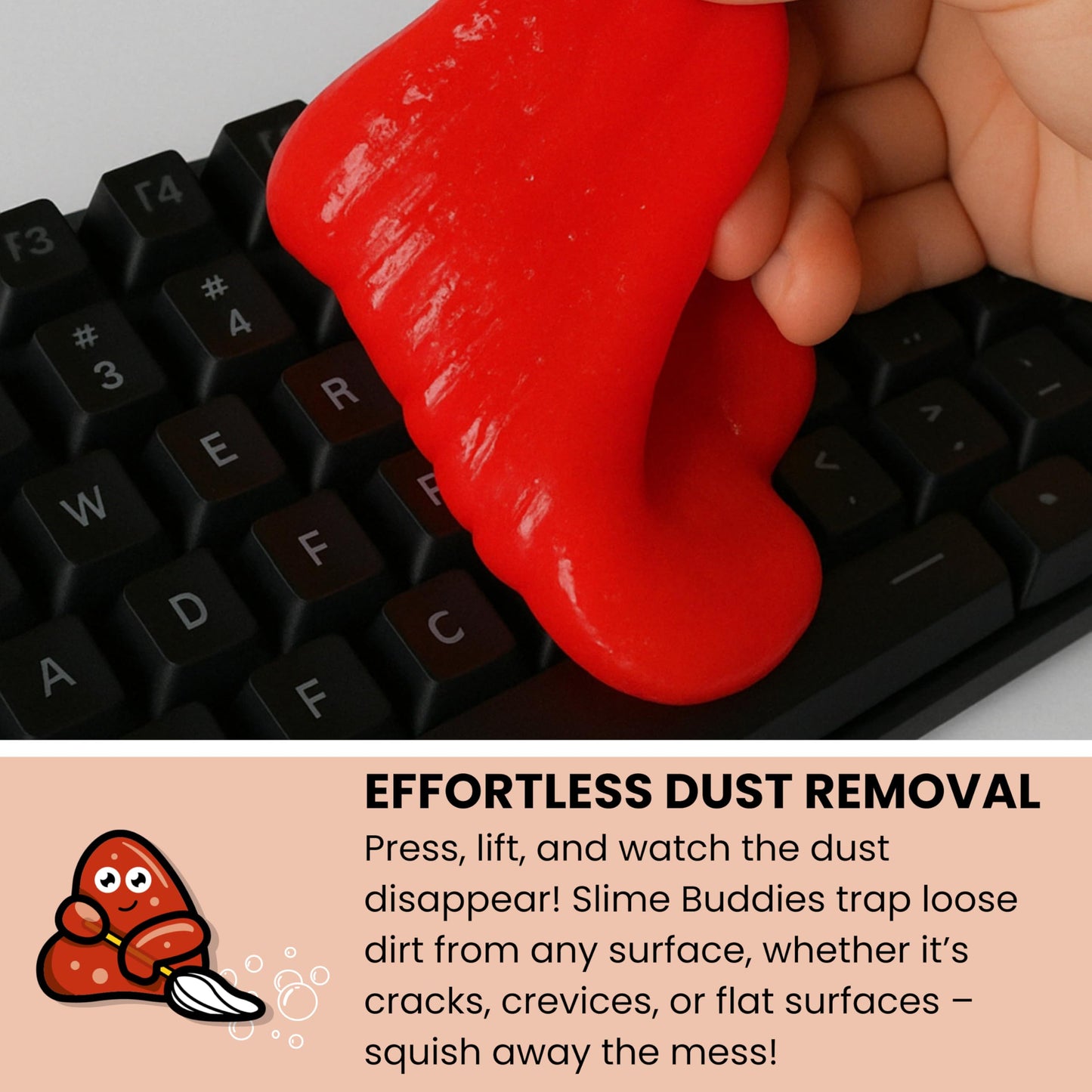 Slime Buddies Car Cleaning Gel Putty - Strawberry Scented Interior Detailing Tool for Cup Holders, Air Vents & Keyboard - Reusable Auto Detailing Accessories - Dust Remover Goop - Gift for Men Women