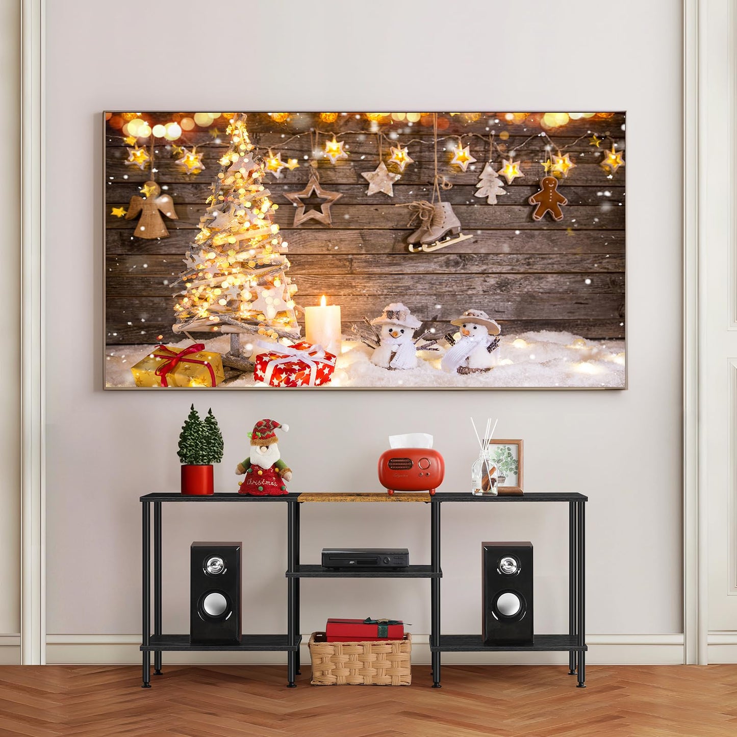 50 inch TV Stand 3 Tier Entertainment Center with Storage Shelves Small Tall Television Console Table with Metal Frame, Industrial TV Cabinet for Living Room Bedroom, Black