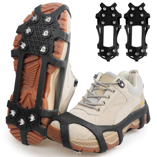 Ice Cleats for Shoes and Boots Snow Traction Cleats Crampons for Snow and Ice Women Men Kids Non Slip Snow Cleats Grippers Winter Walking Hiking Climbing Ice Fishing XL