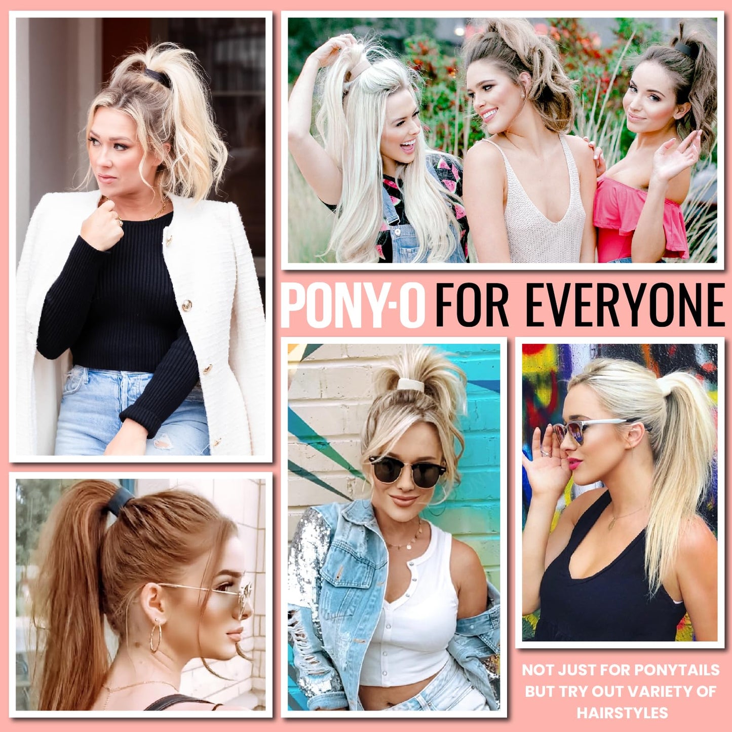 PONY-O- Fine, Medium or Slightly Thick Hair - Original No Damage Volumizing Ponytail Hair Ties - Patented Bendable Design - Stylish Hair Accessories for Women - 2 Pack Black & Dark Blond - Medium