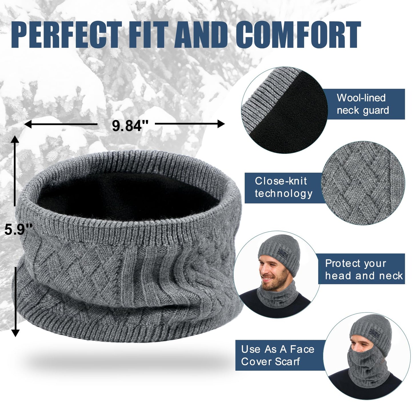 Winter Beanie Hats Scarf Set for Men Women Warm Knit Ski Beanie Skull Cap Neck Warmer Gaiter Face Scarf Set
