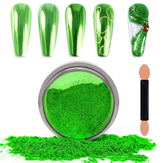 Laza Chrome Nail Powder Mirror Effect Metallic Dust Holographic Glitter Glazed Manicure Decoration Reflective Pigment for DIY Gel Polish Nail Art, Resin Craft, Gifts - Grass Green