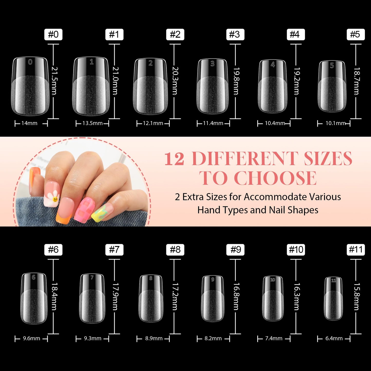 UNA GELLA Short Square Nail Tips 312pcs Square Fake Nails Pre-file Soft Gel Nails Tips for Full Cover Acrylic Nails False Nails12 Sizes Press on Nails For Gel Nail Extensions Home DIY Nail Salon