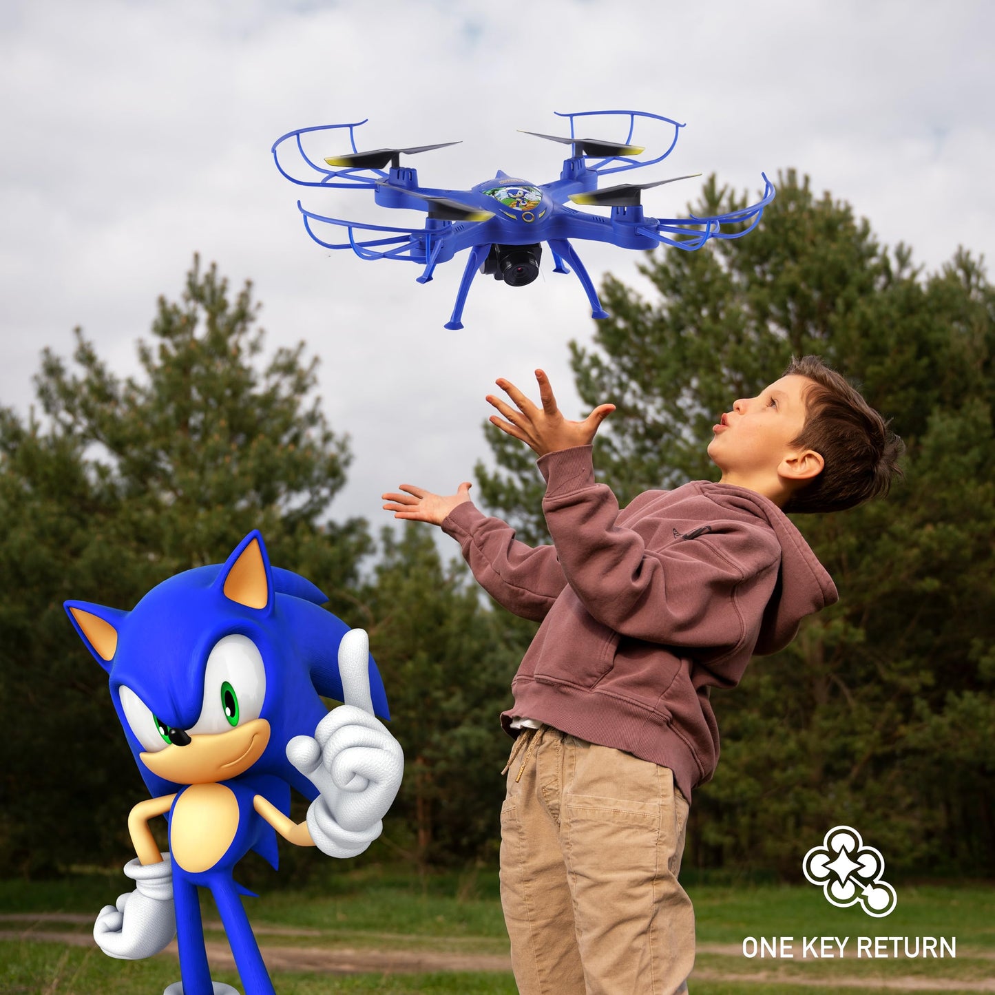Sonic The Hedgehog Sky Racer Drone - WiFi Camera, 3D Flips, Variable Speed Settings, Kid's Toy Drone with 10 Min Flight, Auto Hover, and Remote Controler Included