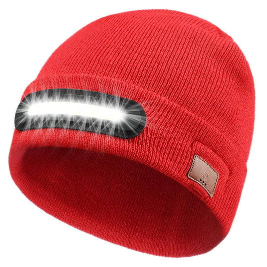 RANCOVY LED Beanie with Light, Unisex USB Rechargeable Headlamp Beanie Flashlight Beanie Hat for Men Women Red