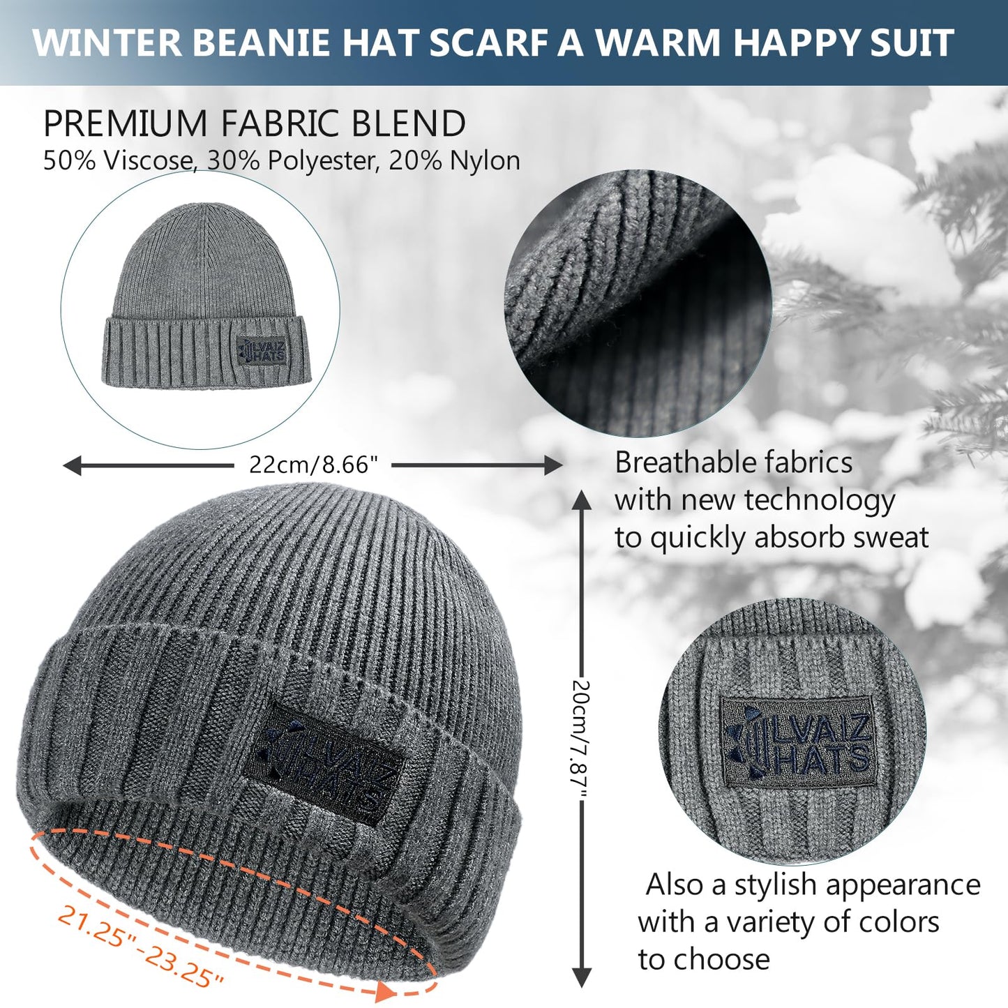 Winter Beanie Hats Scarf Set for Men Women Warm Knit Ski Beanie Skull Cap Neck Warmer Gaiter Face Scarf Set