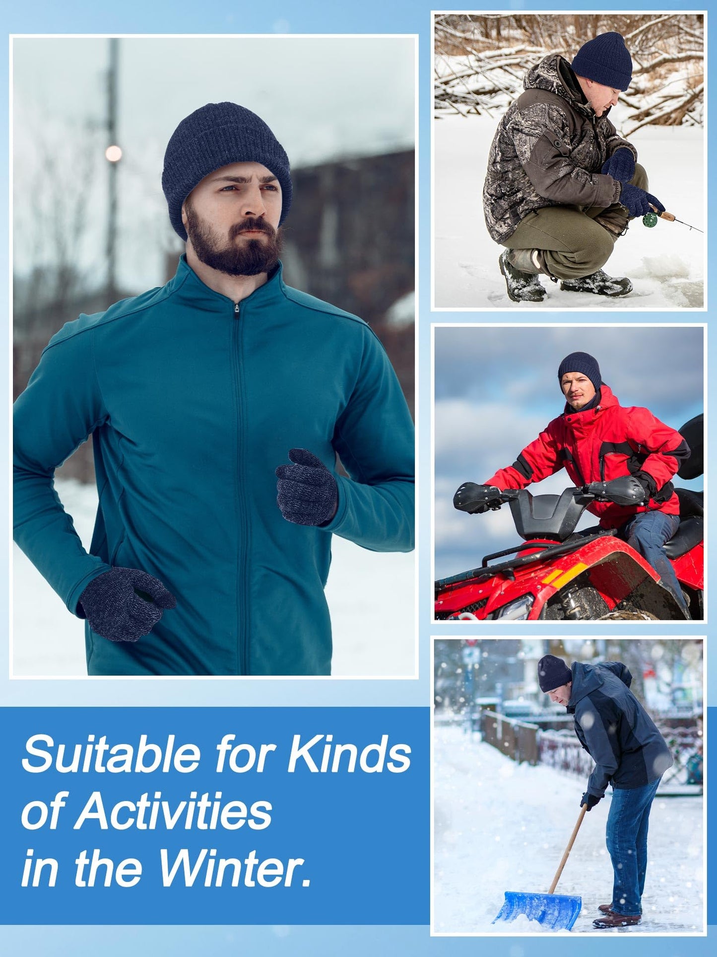 Cuffbow 5 Pcs Winter Beanie Hat Socks Wallet Touchscreen Gloves Set Gift Box for Men Women Cold Weather Birthday Presents(Blue)