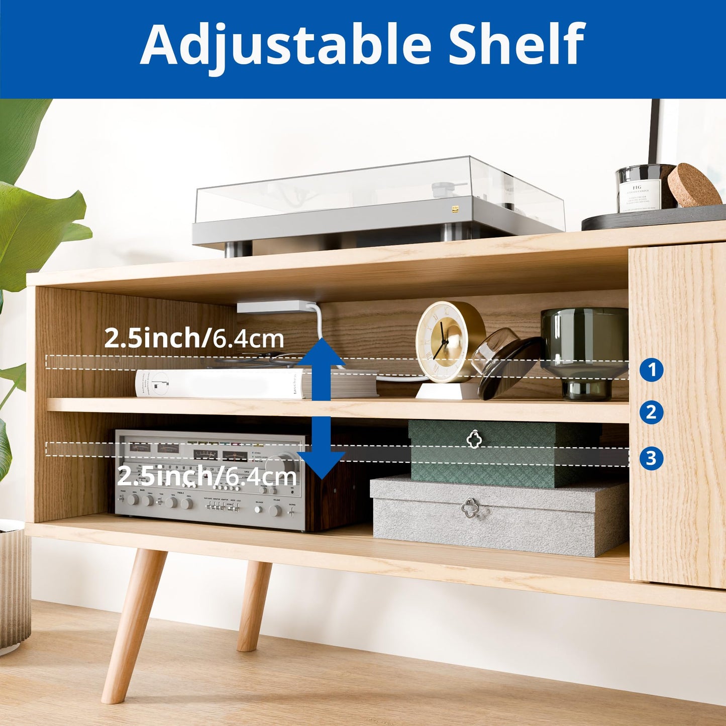 Cozy Castle TV Stand for 48 Inch TV, Mid Century Modern Entertainment Center with Storage Cabinet, TV Media Console with Charging Station for Living Room, Bedroom, Oak