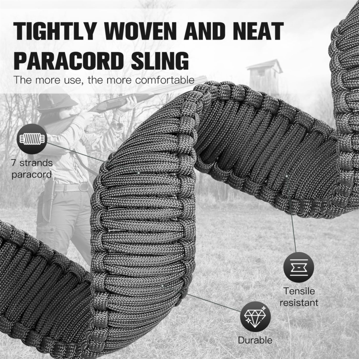 VVAAGG Two-Point Paracord Rifle Sling with Swivels, Non-Slip 2 Point Gun Sling with Quick Adjustable Length Shotgun Strap