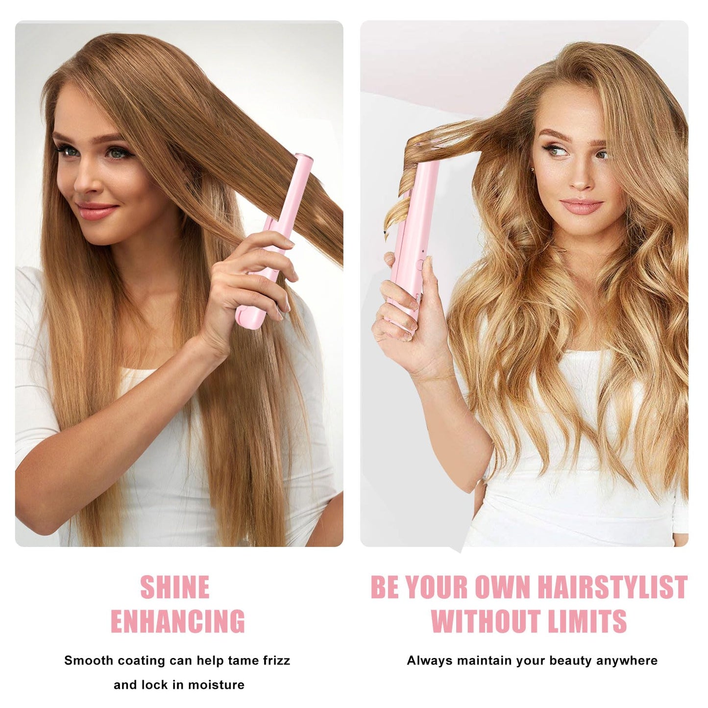 Mini Portable Cordless Hair Straightener,USB Rechargeable，Rapid Heating can Work continuously for 40 Minutes,Wireless Curling Iron for Travel (Pink)