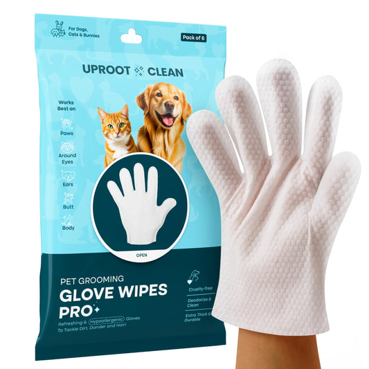 Uproot Clean Dog Cleaning Gloves: 1 Month Supply - Extra-Thick Pet Glove Wipes for Dogs & Cats - Easy Wipe Paws, Eyes, Ears, Butt, & Body - Lick-Safe - Cleaning, Deodorizing & Grooming (6 Pack)