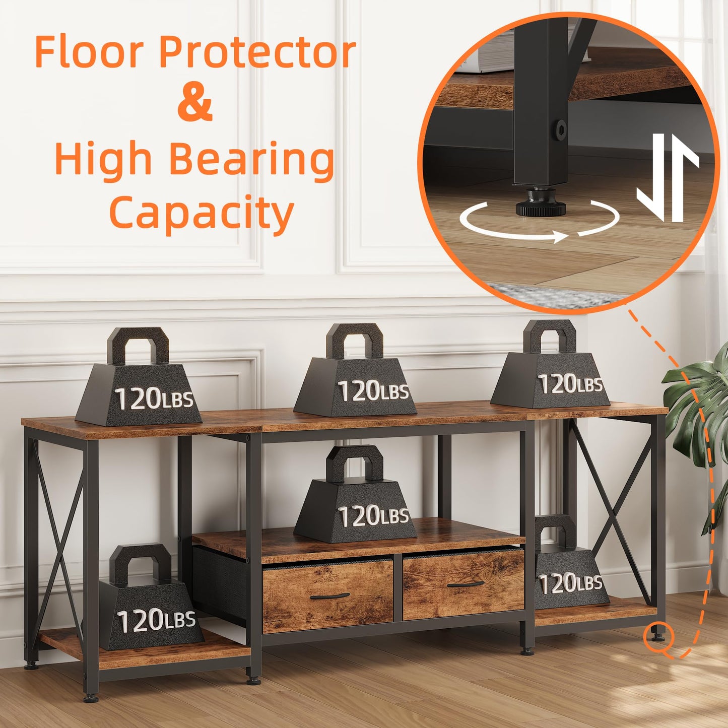 GYIIYUO TV Stand with Fabric Drawer - Entertainment Center and Industrial TV Console Table with Open Storage Shelves for Living Room, Bedroom - 55.1" Rustic Brown