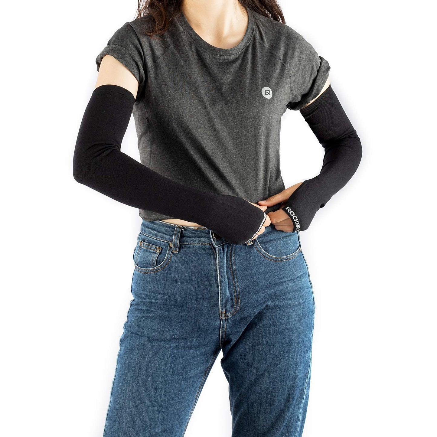 ROCKBROS Winter Arm Warmer Knit Long Arm Sleeves Warm for Women Men Running Cycling Sports Fingerless Driving Gloves