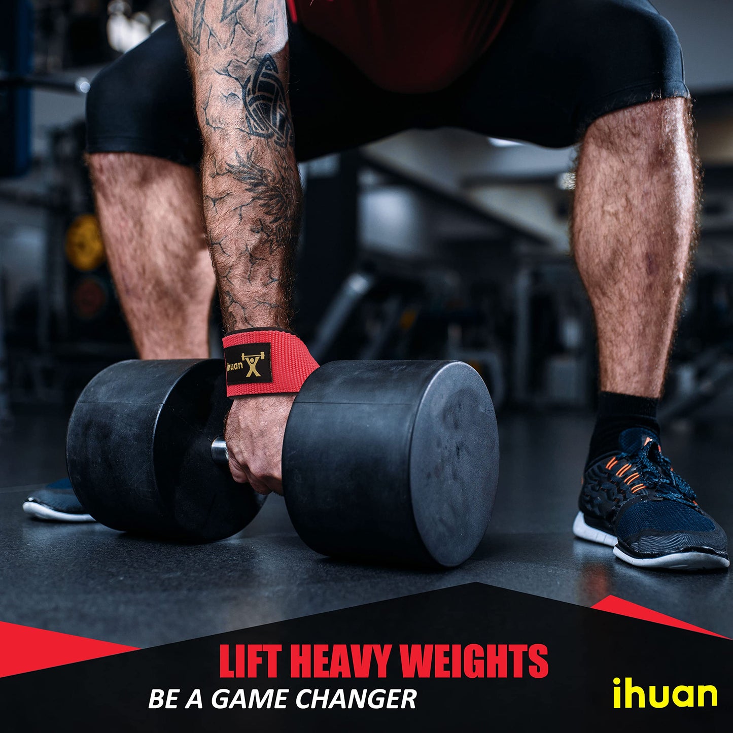 ihuan Lifting Straps for Weightlifting - Wrist Straps for Weightlifting | Gym Wrist Wraps with Extra Hand Grips Support for Strength Training | Bodybuilding | Deadlifting