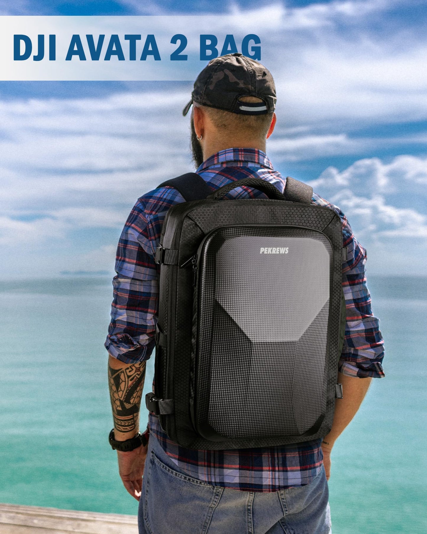 PEKREWS Avata 2 Case, Expandable Carry On Bag for DJI Goggles 3, RC Motion 3, Large Capacity Avata 2 Backpack Fits 17.3 Inch Laptop and DJI Fly More Combo, Travel Drone Carrying Case for Accessories