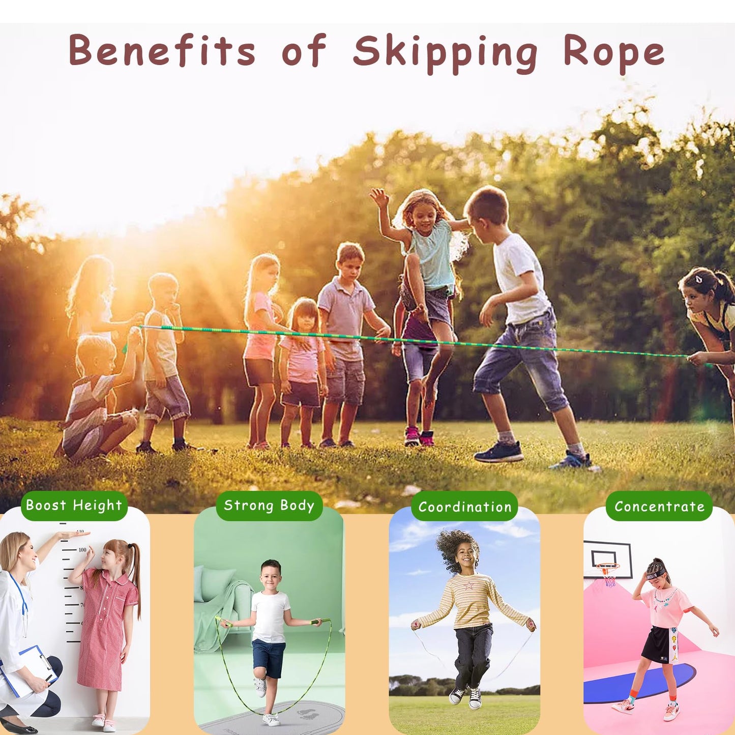 TYSISKNO 3 Pack Jump Rope for Kids Girls and Boys, Soft Beaded Jump Ropes, Adjustable Skipping Rope, Workout and Weight Loss,9.2Ft(Blue&Green&Purple)