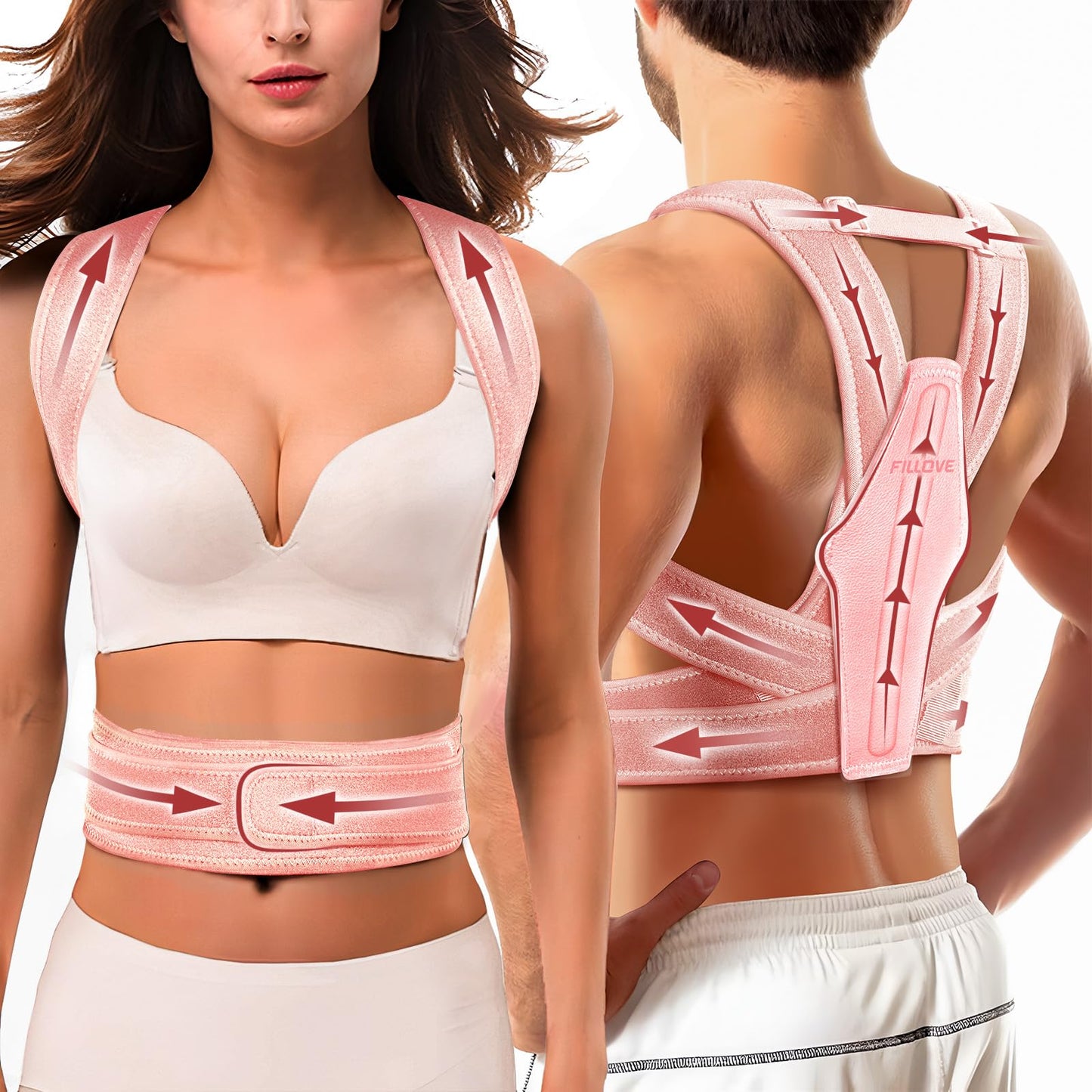 FILLOVE Posture Corrector for Women and Men with Magnetic Therapy Back Support, Strong Traction & Fully Adjustable Upper Back Brace Back Straightener for Neck, Clavicle, Spine and Shoulder Pain Relief