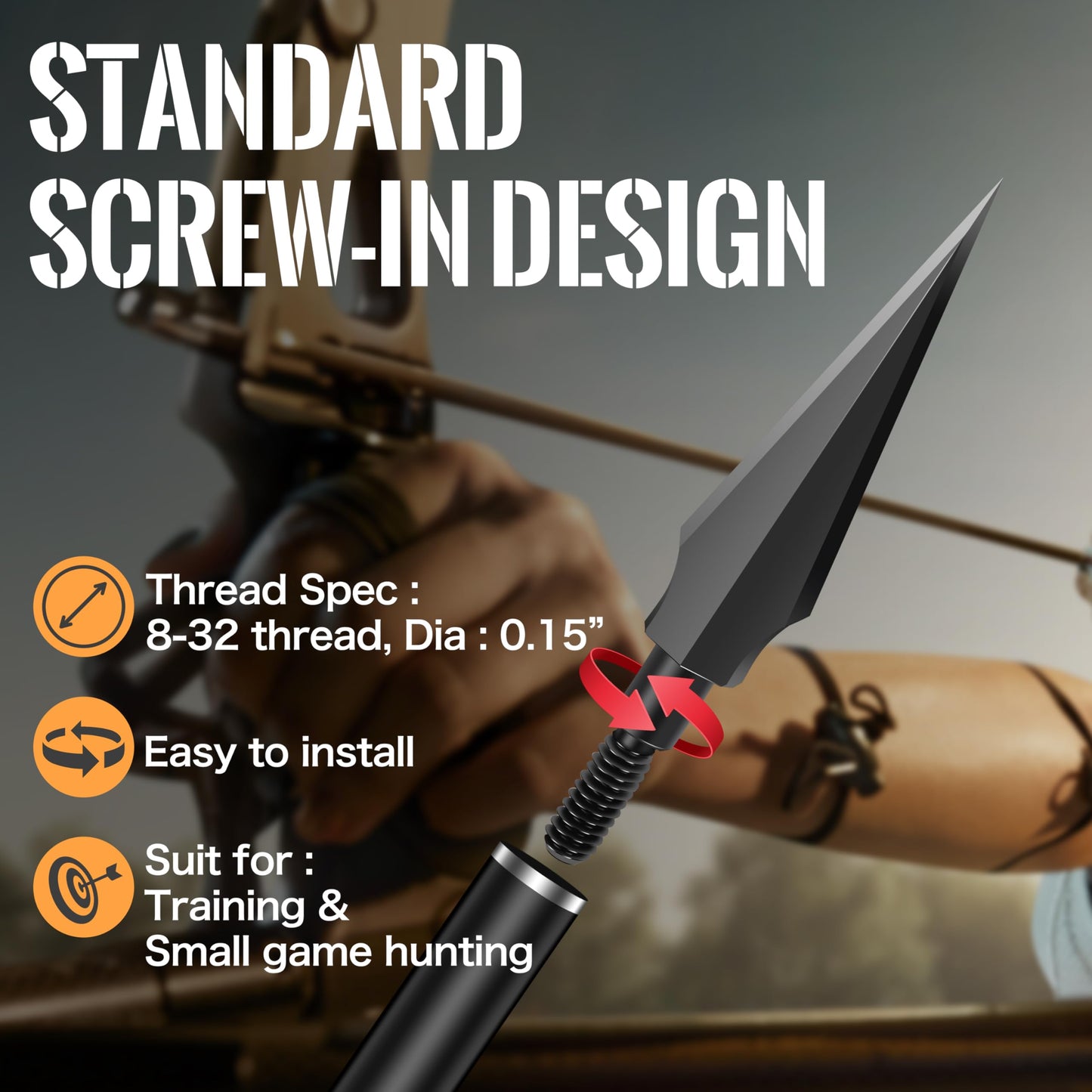 SUNYA Broadheads 120 Grain Steel Archery Arrow Tips for Compound, Recurve Bow & Crossbow, Traditional Screw-in Arrow Heads for Arrows, Pack of 12 in a Storage Case