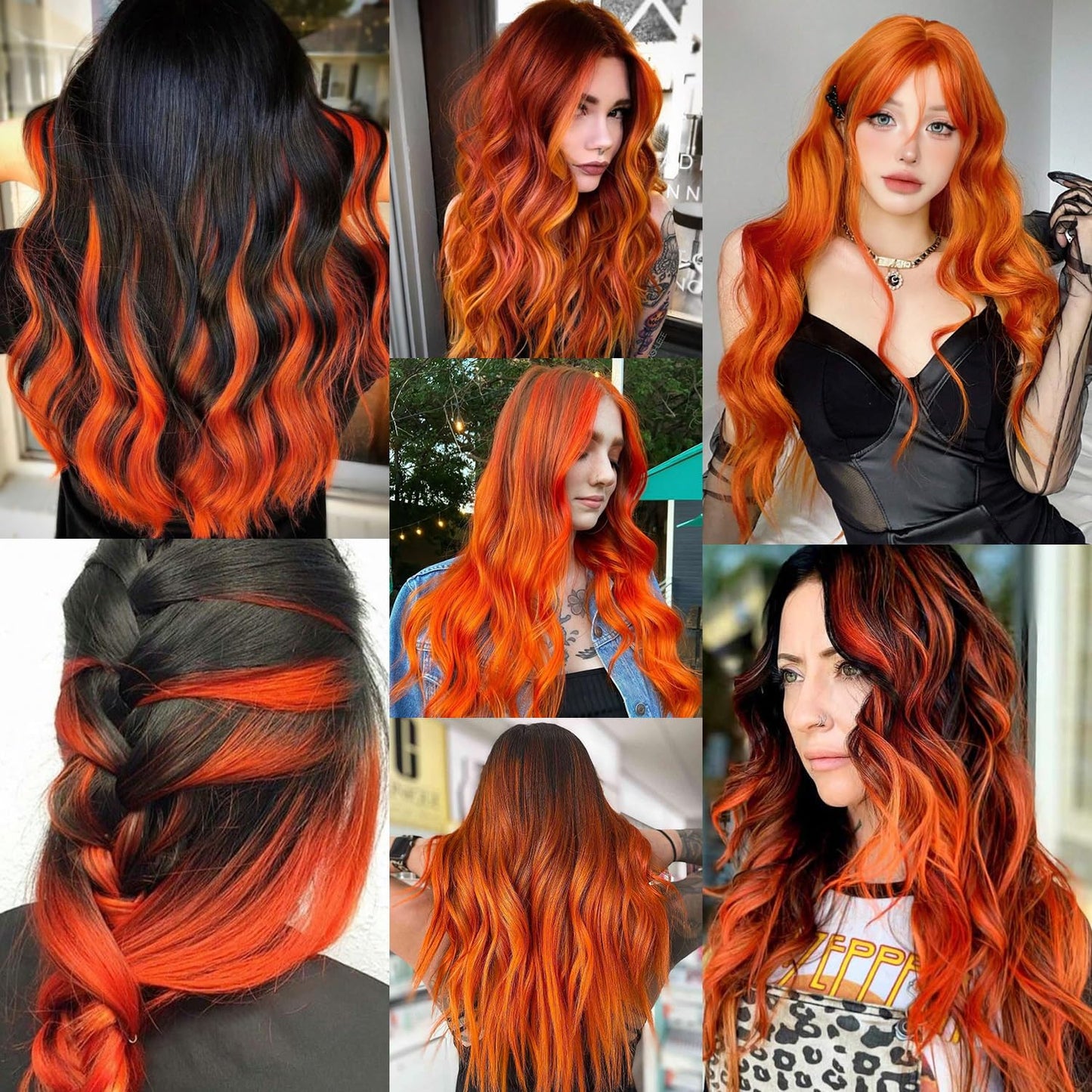 TOFAFA 16 Pcs Colored Hair Extensions Curly Wavy Clip in Synthetic Hairpiece Streak for Girls Women Kid, Multi-colors Party Highlights Cosplay Festival Gift(Orange)