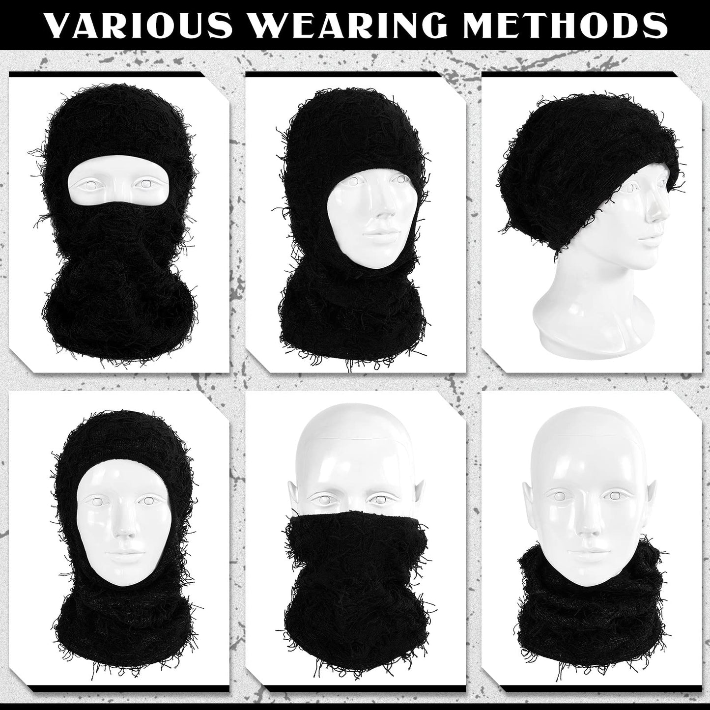 Newcotte 3 Pcs Distressed Balaclava Full Face Ski Mask Cool Knitted Balaclava Windproof Ski Mask for Men Women Cold Weather (Black, Dark Gray, Army Green)