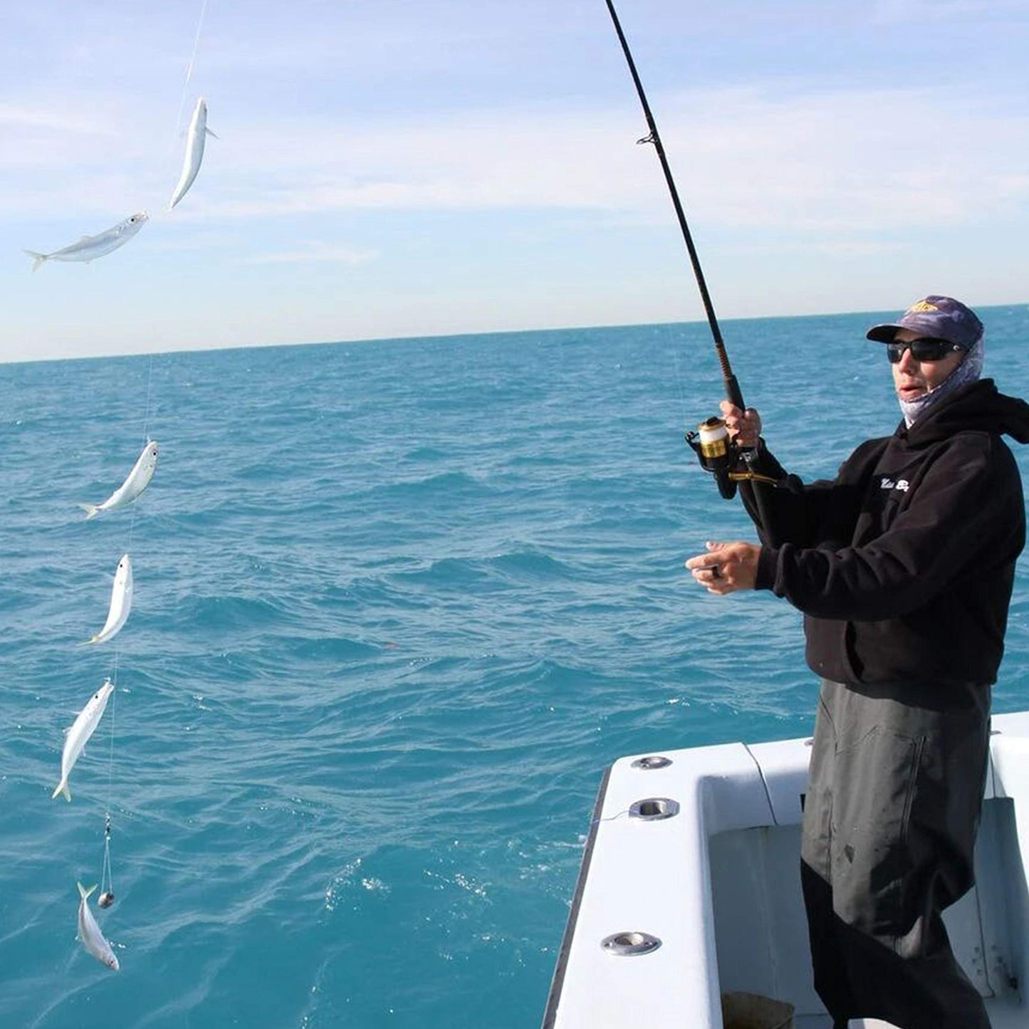 Saltwater Fishing Bait Rigs, 10Packs Surf Fishing Rigs 6 Hooks Fishing Lures Red Fish Skin Feather Hooks Glow Fishing Beads Fishing Tackles for Freshwater Saltwater