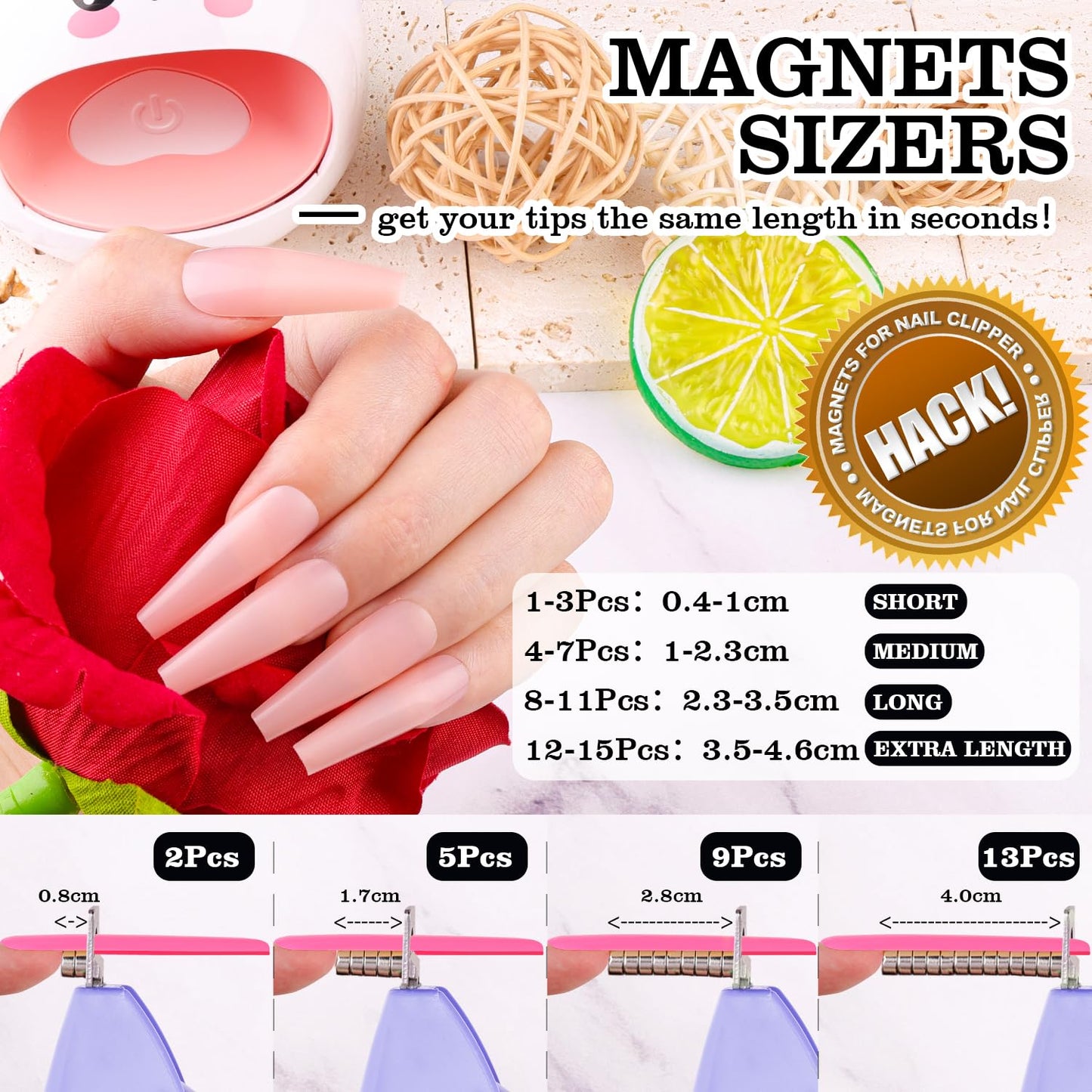 Light Purple Nail Clippers with Magnets Sizers for Acrylic Nails, Artificial Fake Nail False Nail Tip Cutter Trimmer Manicure Pedicure Sharp Blade Clip Tool for Salon Home Art Beauty